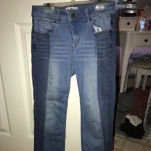 Two toned flare crop jeans